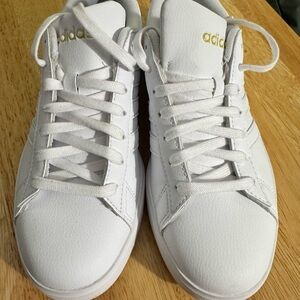 Adidas Classic White Shoes with Gold Accents